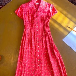 Coldwater Creek dress! Beautiful coral with floral accents, adjustable waist.